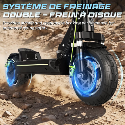 Monopattino elettrico Todimart D5S 490W 48V 10.4AH, autonomia 24KM, pneumatici fuoristrada da 10 pollici, sistema di sospensioni rigide, monopattino elettrico per adulti con APP.