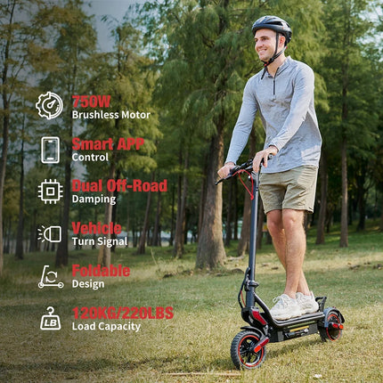 iScooter W8 Scooter elettrico da 9,3 pollici 48V 14Ah 750W Motore 30-40 km Gamma massima 40 km/h Velocità massima Doppia sospensione E Scooter con app