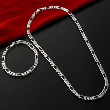 Nobile nuovo arriva 925 sterling silver 4MM catena per uomo donna braccialetto collana set di gioielli signora regali di Natale charms matrimonio platinumshop