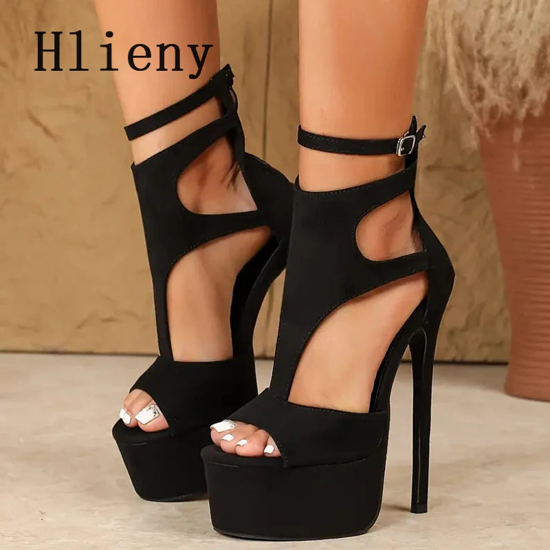 Hlieny 2025 New Women Platform Sandals High Heels Sexy Peep Toe Ankle Buckle Strap Stilettos Pumps Fashion Party Wedding Shoes