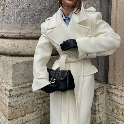 Fashion Solid Women's Wool Coat Lapel Double Breasted Button Long Sleeves Loose Coat Chic 2026 Autumn Winter New Street Wear