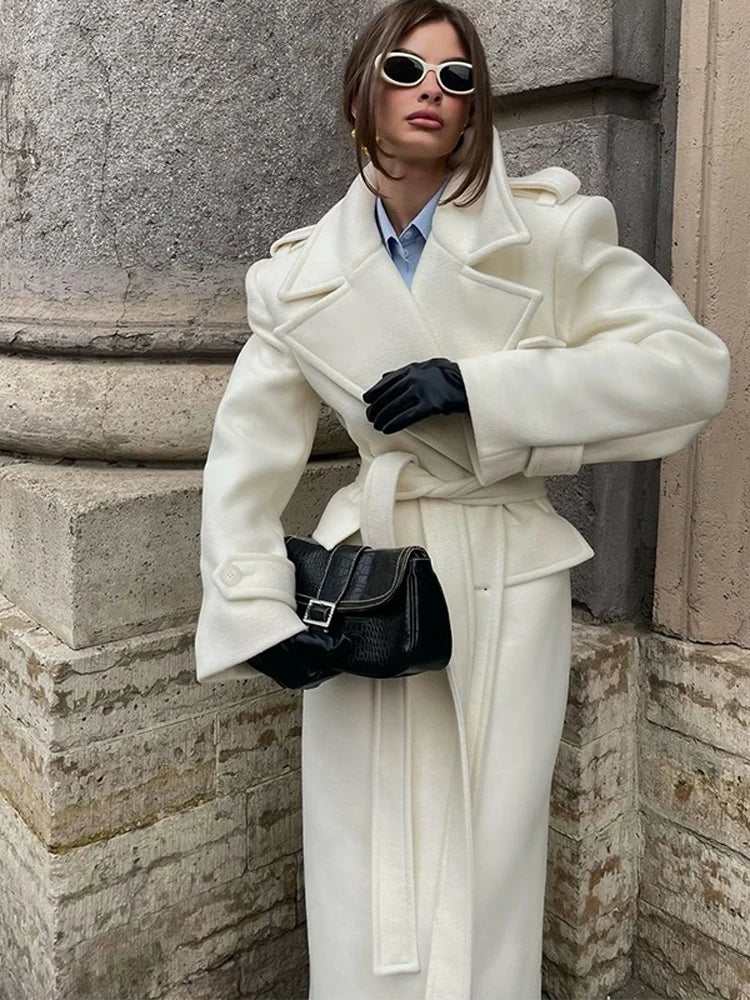 Fashion Solid Women's Wool Coat Lapel Double Breasted Button Long Sleeves Loose Coat Chic 2026 Autumn Winter New Street Wear