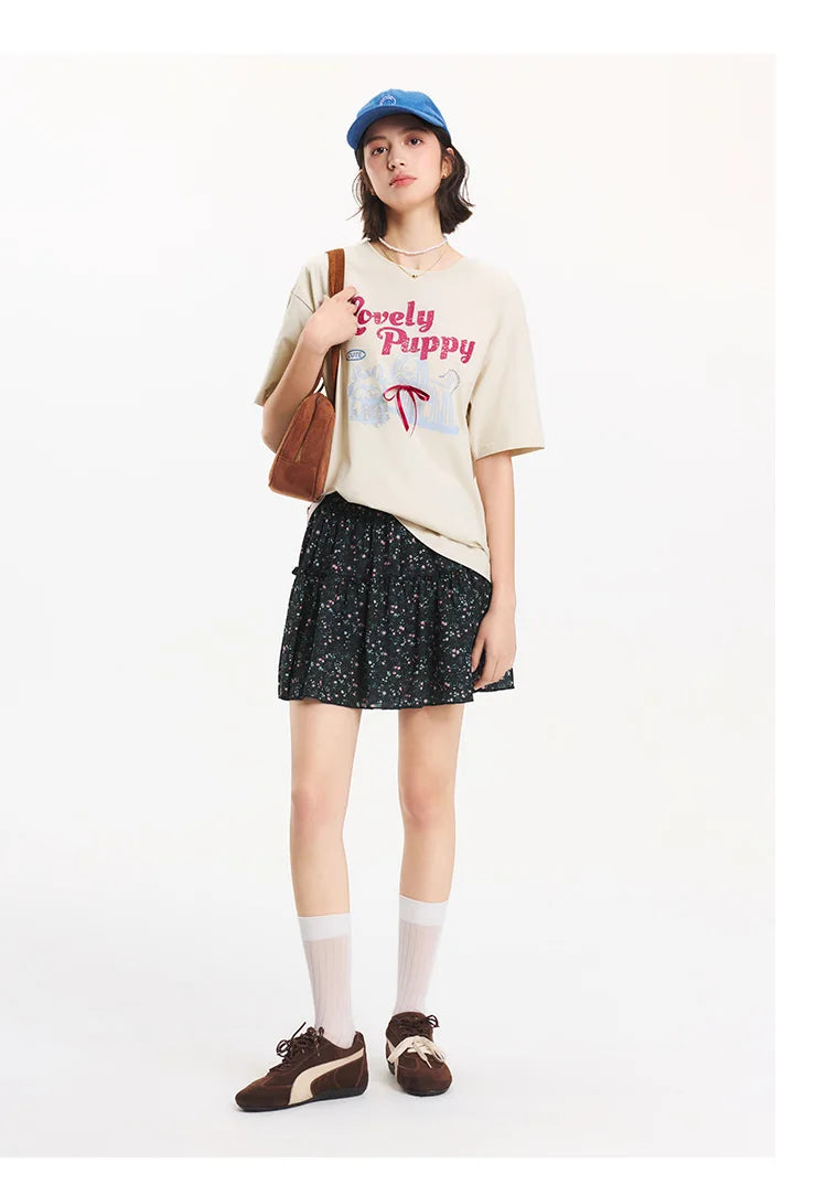 T-shirt a maniche corte Semir da donna, lunghezza media, fantasia carina, stile retrò, nuova collezione estiva 2025, top ampio traspirante, stile di nicchia