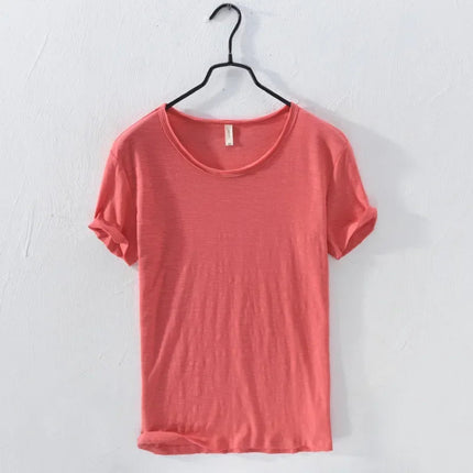 Retro Raw Edge T-Shirt for Men, 100% Cotton, Lightweight,Breathable,Slim-fit, Monochromatic, O-Neck, Casual Basic Top PlatiNum