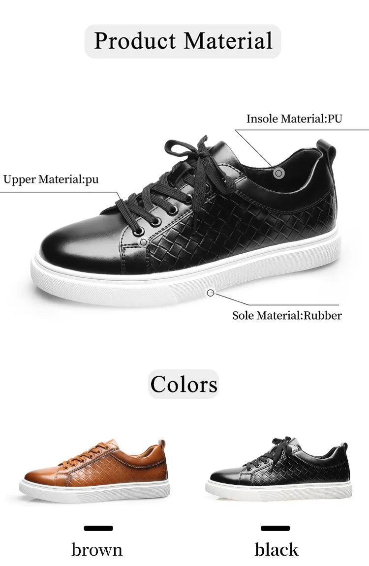 New 2024 Men Casual Leather Sneakers Lace Up Comfortable Outdoor Male Sports Casual Board Shoes Black Brown