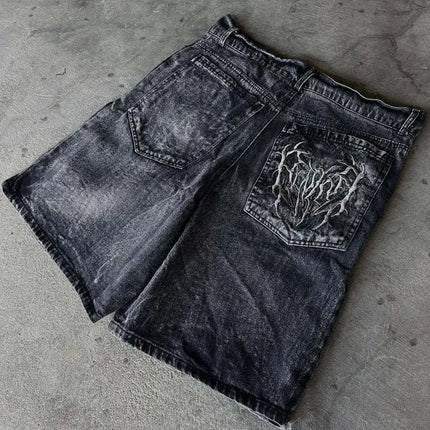 Pantaloncini Larghi Unisex Stile Gotico Retrò Y2K, Jeans Phantom con Ricamo a Ragno, Streetwear Hip Hop