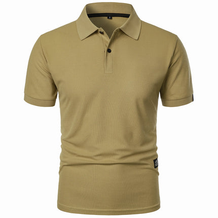 Men's Casual Short Sleeve Button-Up Lapel Solid Color T-Shirt