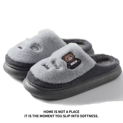 Thicken Warm Long Plush Slippers for Women Winter 2026 Chunky Platform Fluffy Furry Fur Slippers Couple Plus Size Indoor Shoes