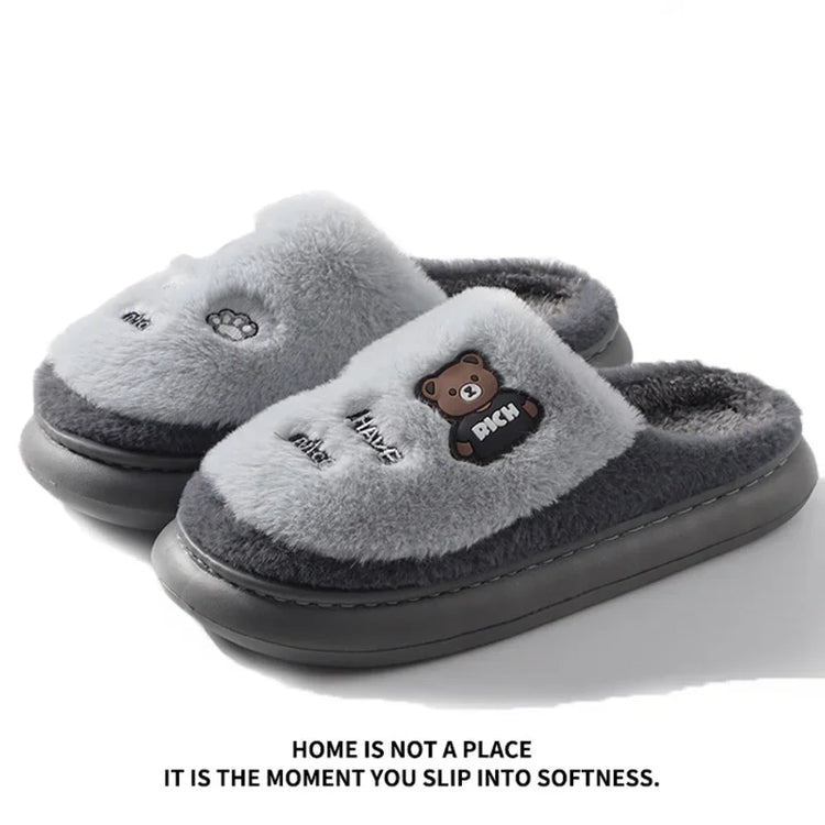 Thicken Warm Long Plush Slippers for Women Winter 2026 Chunky Platform Fluffy Furry Fur Slippers Couple Plus Size Indoor Shoes