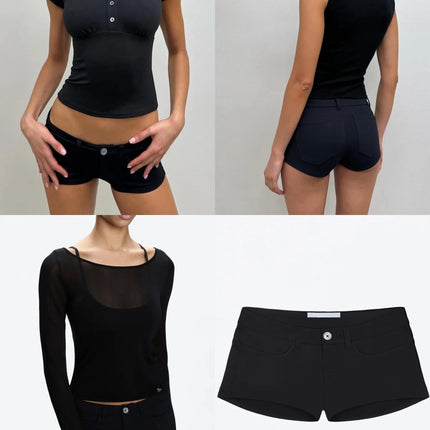 Tank Summer Women's Black Ultra-Short Shorts, Low-Waist Tight-Fitting Hot Pants, Suitable for All Kinds of Basic Styles with Camisoles and Short Sleeves PlatiNum