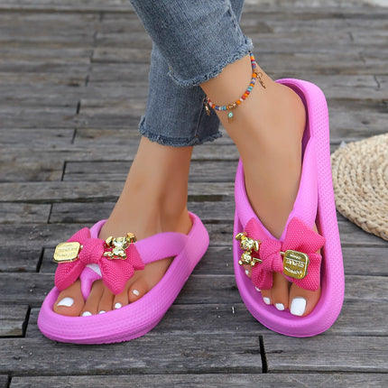 Infradito da donna multicolori estivi Sandali con fiocco in orsacchiotto metallico alla moda Sandali da spiaggia per le vacanze a casa Calzature versatili