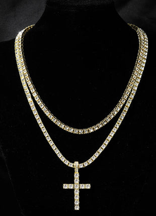 Hip Hop Iced Out Cross Pendant Necklace Strap 4mm Zircon Tennis Chain Men Women Sparkling Necklace Punk Jewelry Fashion Gift PlatiNum