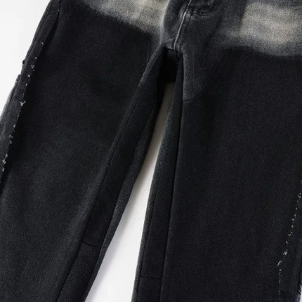 Four Seasons  Men's Casual Spliced Vintage Grey Elastic Jeans Bootcut Pants Trendy Slim Denim Trousers Male Men's Streetwear PlatiNum