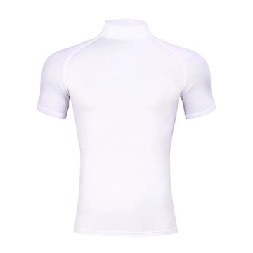 Mens Bodybuilding Sports Tight T-shirt Summer Compression Turtleneck Short Sleeve Gym Fitness Running Quick Dry Male Workout Top PlatiNum