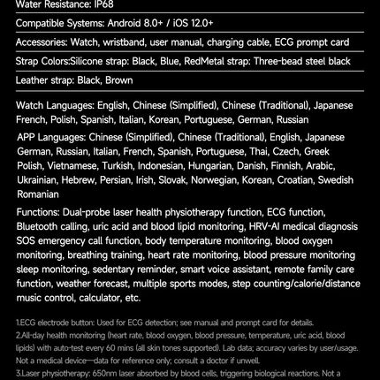 2025 Trattamento laser Tre Smartwatch alti 1.95 "Schermo curvo in zaffiro ECG + PPG Grasso nel sangue Acido urico Diagnosi salute Smartwatch platinumshop