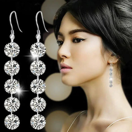 1CT Moissanite Long Drop Earrings For Women 925 Sterling Silver Brilliant Lab Diamond Brides Bridesmaid Dangling Earrings PlatiNum