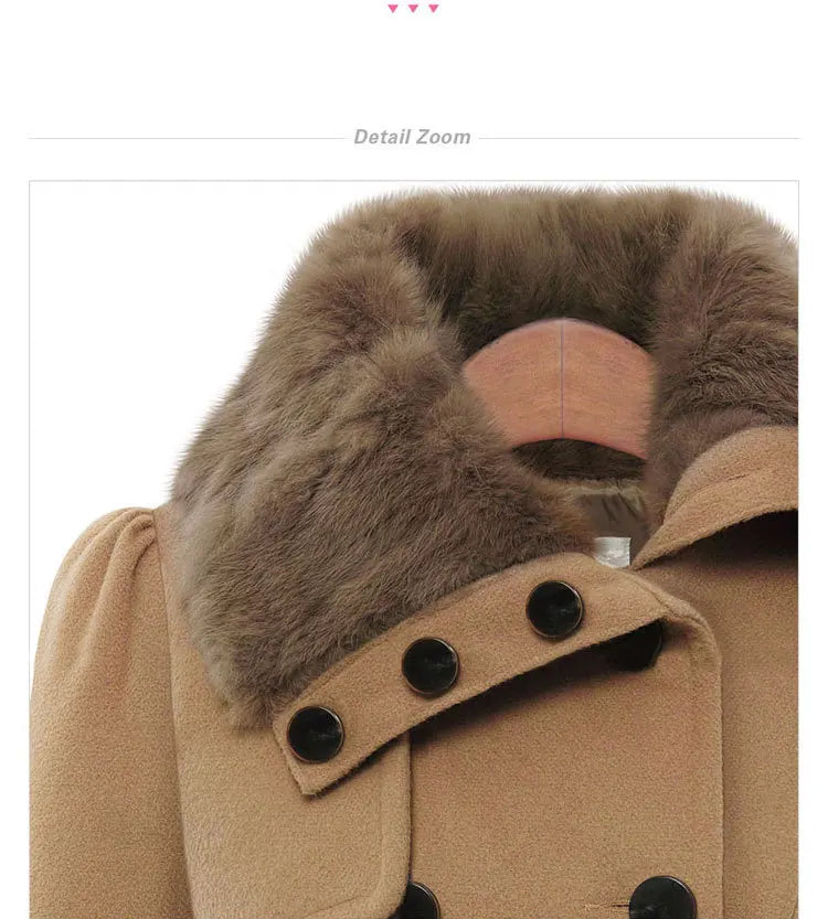 women woolen coat 2026 New fitted mid-length woolen coat double-breasted thickened overcoat + belt women's clothing