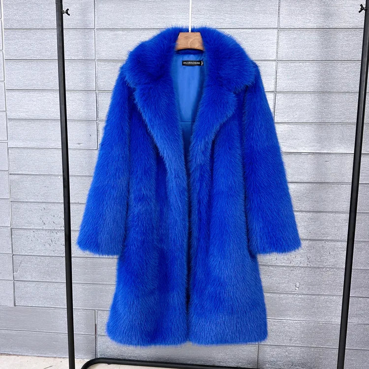 ZADORIN 100cm Long Fluffy White Black Faux Fur Coat Woman Clothing Winter Lapel Faux Fur Top Jackets for Women Jacket Outerwears