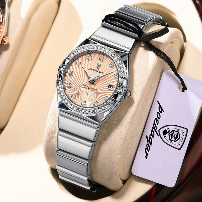 Orologio da donna POEDAGAR, raffinato, impermeabile, luminoso, con datario, in acciaio inossidabile, elegante orologio da polso al quarzo per donna. platinumshop