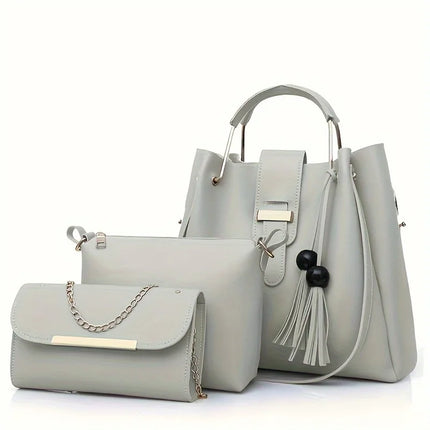 Set di 3 Borse da Donna in Pelle PU: Borsa a Tracolla, Borsa a Mano e Pochette, Combo Elegante per Signore