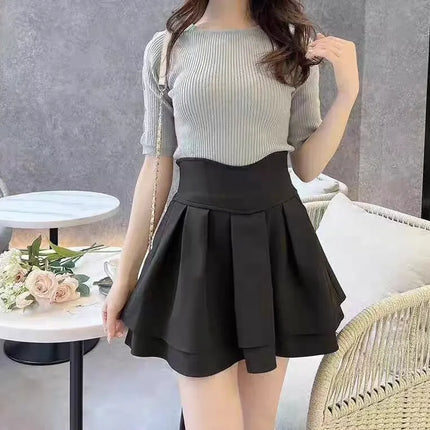 Lautaro Damen-Stufenminirock Frühling Sommer, Schwarz, Süß, Kawaii, Hohe Taille, Cutecore-Kleidung, Japanischer Modestil