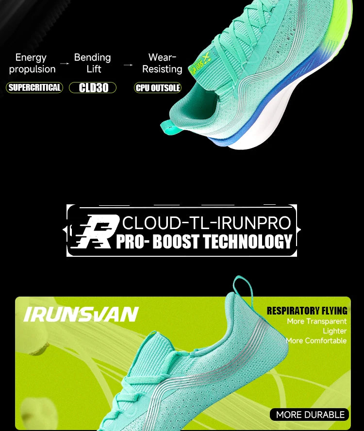 IRUNSVAN Men's Carbon Plate Sneakers Professional Marathon Racing Running Shoes High Quality  Shoes Comfortable Sports Shoe PlatiNum
