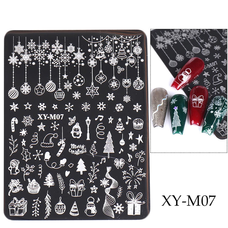 1 PC Nail Stamping Plates Christmas French Xmas Steel Printing Stencil Snowflakes Nail Stamp Templates Nail Art Manicure Tools