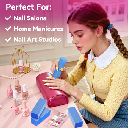 24/48PCS Nail Buffer Blocks 180/180/240 Grit Professional Salon 3 Way Blue Buffing Blocks for Manicure