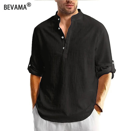 Men's Lightweight Long Sleeve Henley Collar Casual Hawaiian Beach Shirts Breathable T-Shirts