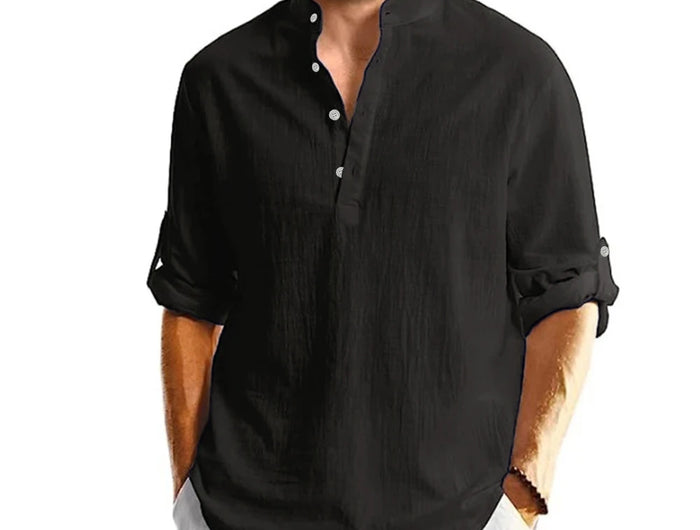 Men's Lightweight Long Sleeve Henley Collar Casual Hawaiian Beach Shirts Breathable T-Shirts