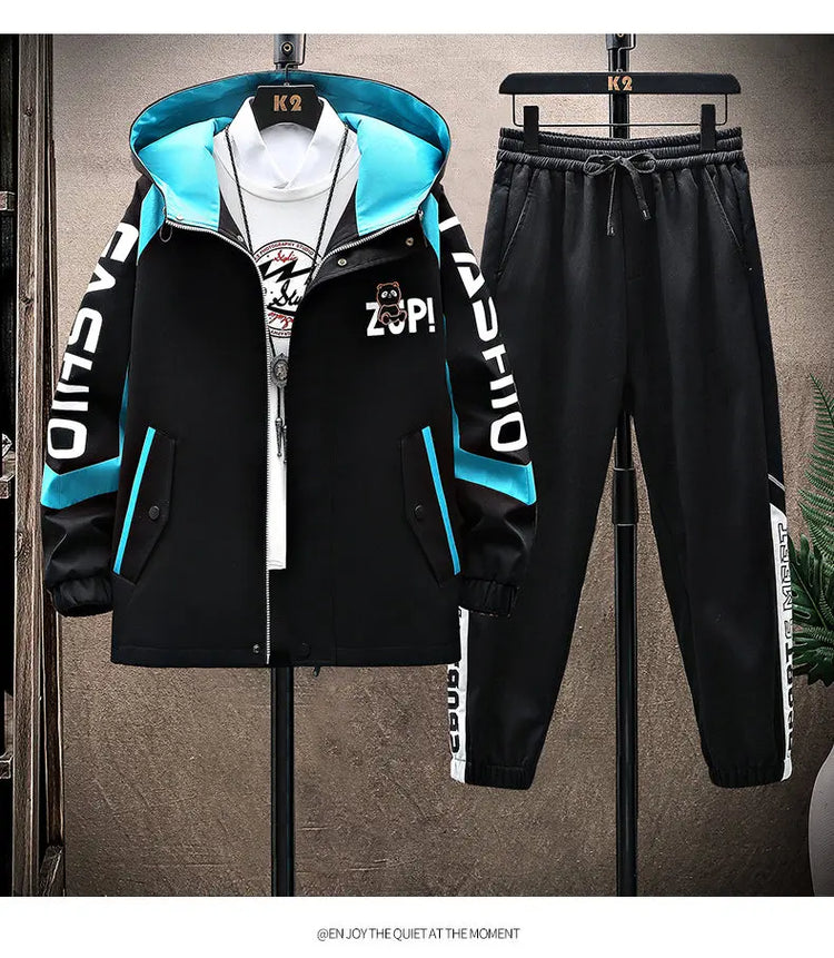 Spring Autumn Men Tracksuit Set Casual Sportswear Hooded Jackets Pants 2 Piece Sets Hip Hop Running Sports Suit