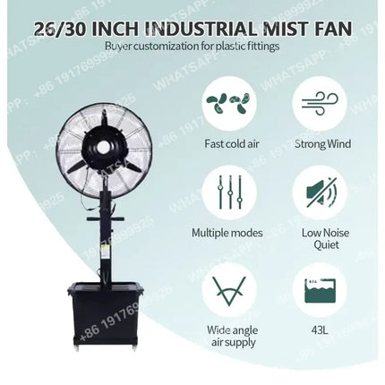Ventilatore a piantana elettrico da 20/26/30 pollici con raffreddamento ad acqua e aria, 3 velocità, serbatoio acqua grande da 40L, per uso domestico e industriale, con funzione nebulizzazione AC