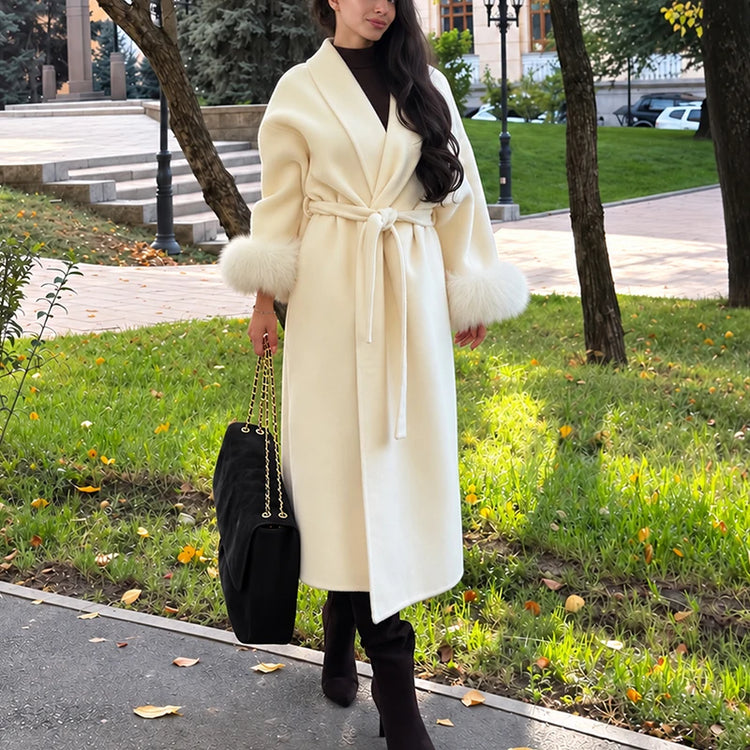 TARUXY Fox Fur Woolen Coats Women's Short Coat Office Lady Removable Elegant Double-sided Wool Overcoat 2025 New Cardigan Jacket