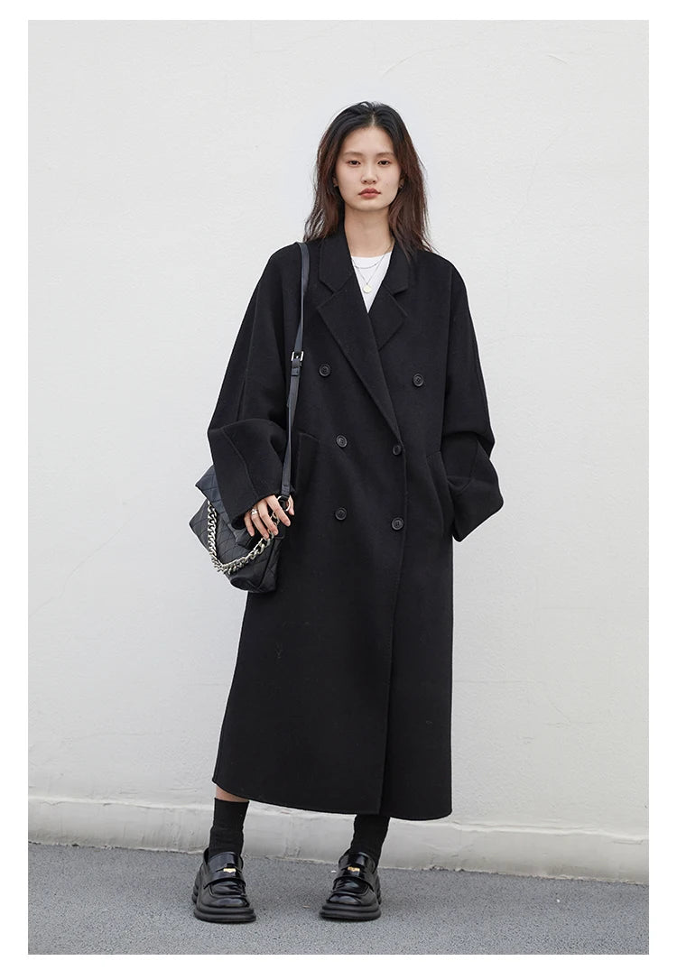 CHIC VEN Women Long Double-sided Woolen Coats Retro Loose Female Overcoat Double Breasted Ladies Windbreak Autumn Winter 2026