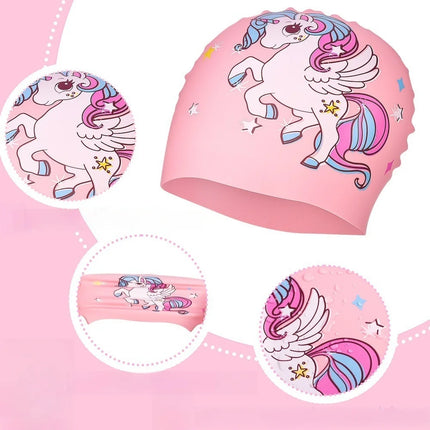 Children's Swim Cap Cute Cartoon Elastic Silicone for Boys and Girls Swimming Equipment Waterproof Swim Cap for Long Hair Ear Protection