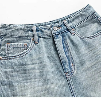 Blue Denim Shorts For Women High-Waisted Loose-Fit Slimming Casual Straight-Leg Mid-Length Summer New Arrival 2024 PlatiNum