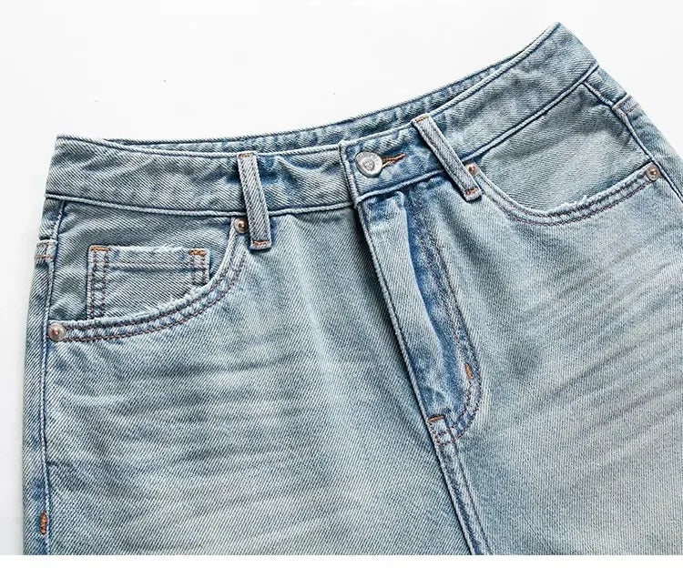 Blue Denim Shorts For Women High-Waisted Loose-Fit Slimming Casual Straight-Leg Mid-Length Summer New Arrival 2024 PlatiNum
