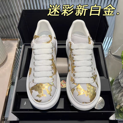 American European Fashion Casual Shoes Unisex White Platform Sneakers Man Sport Shoes In Printing Leather Women Heighten Loafers