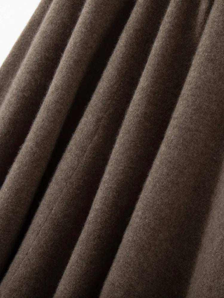 Classic Autumn Winter Wave Skirt 100% Cashmere Skirt Women A-Line Skirt Female Double Elastic Waist Pocket Warm Knit Long Dress PlatiNum