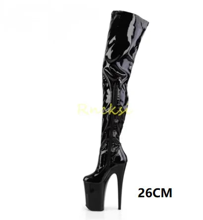 CACA 26cm Extreme High Heels Women Thigh High Boots,Fetish Platform Booties,Buckles Botas,Men Cosplay Shoes,Black,Red,Dropship