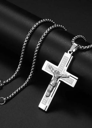 Vintage Christian Ice Crystal Jesus Head Pendant Necklace for Men and Women Cross Catholic Amulet Jewelry PlatiNum