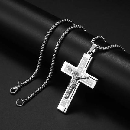 Vintage Christian Ice Crystal Jesus Head Pendant Necklace for Men and Women Cross Catholic Amulet Jewelry PlatiNum