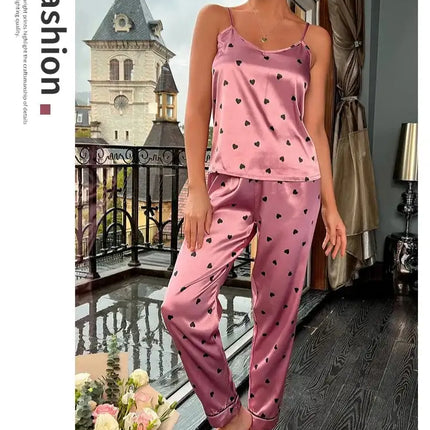 Pigiama da donna in raso di seta set lettera stampa Cami Vest Shirt con pantaloni Sleepwear Ladie Sexy pigiama Lingerie pigiama da notte platinumshop