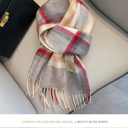 High Quality 100% Pure Wool Scarf Women Classic Chic  Autumn Winter Colorful Plaid Tassel Warm Muffler Female Thermal Shawl Lady