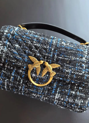 Nuova Borsa a Tracolla/Crossbody da Donna 2026 Ispirata a Pinko in Tweed con Cigno, in Vera Pelle
