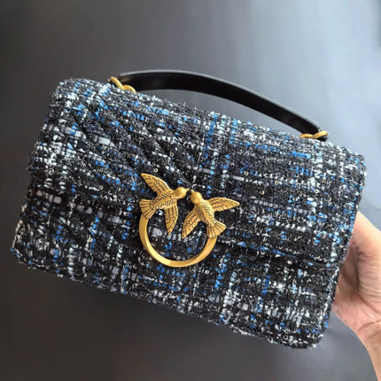 Nuova Borsa a Tracolla/Crossbody da Donna 2026 Ispirata a Pinko in Tweed con Cigno, in Vera Pelle