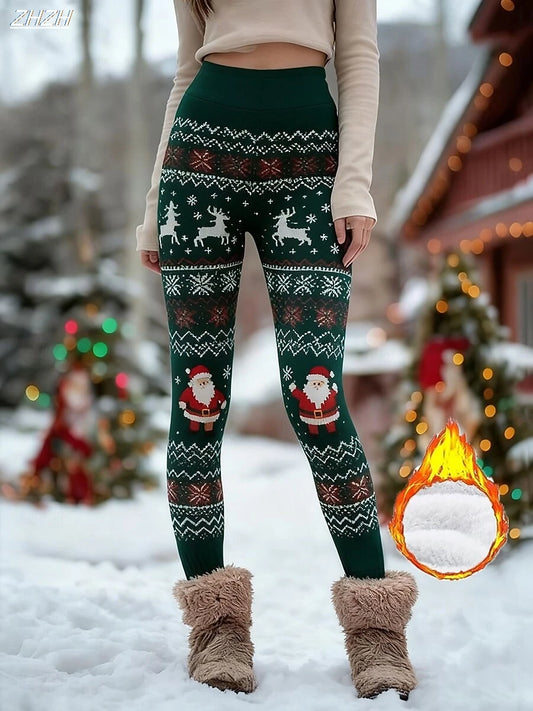 Women's Leggings Cozy Leggings Fashion Streetwear Basic Pants 2025  Christmas Graphic Snowflake Printing Fleece Thermal Warm
