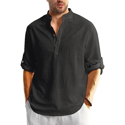 New Men's Cotton Linen Shirts Long Sleeve Button Down Shirts Henley Beach Shirts Men's Hawaiian Shirts Breathable T-Shirts