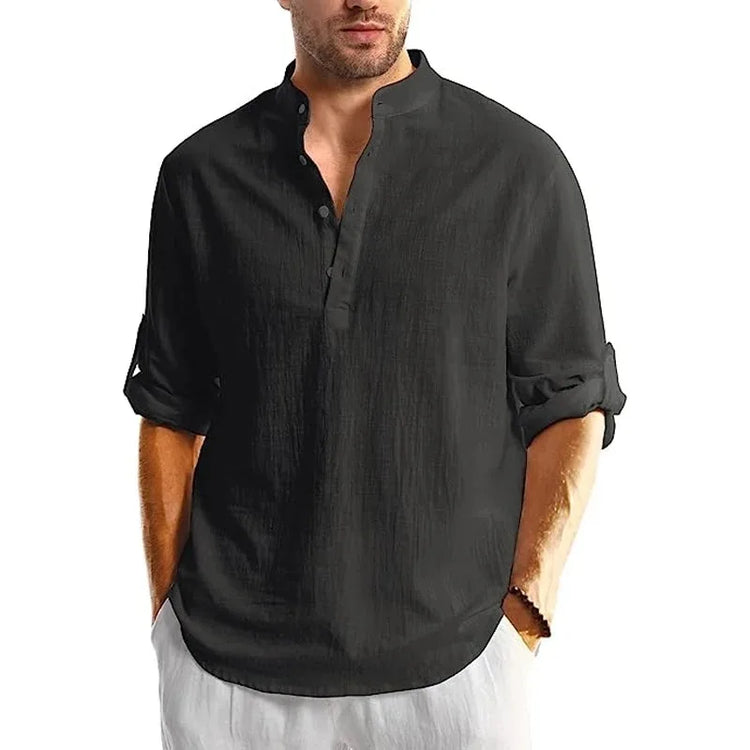 Magliette da uomo in cotone e lino nuove Camicie abbottonate a maniche lunghe Camicie da spiaggia Henley Magliette hawaiane da uomo Magliette traspiranti