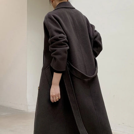 Ladies' 100% Cashmere Thick Double-Sided Extended Coat, Classic, Versatile and Fashionable for Business and Leisure